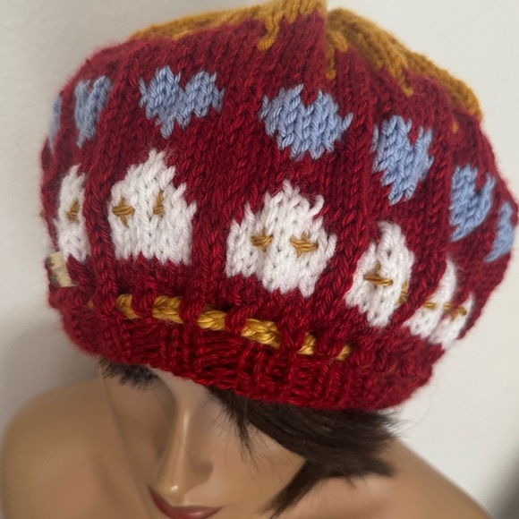 Hand Knits 2 Love Slouch Beanie Hat Hearts Homes Adjustable Fit Beads Designer - Picture 4 of 8